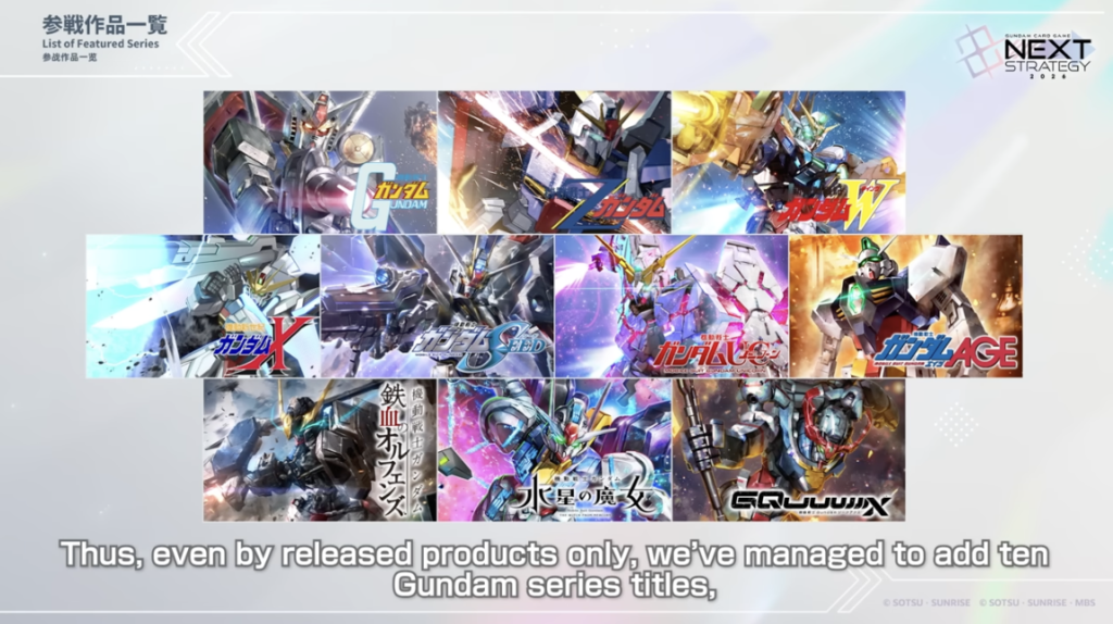 GCG currently has 10 Gundam series in the GCG game.